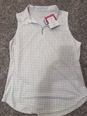 Gradual Sleeveless White Polo Tank with Black Dot Print